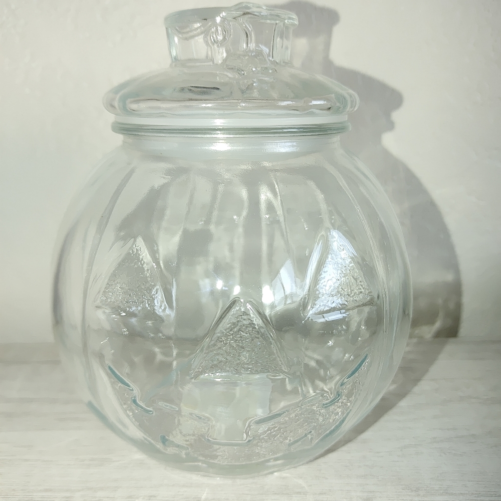 Vintage Libbey Glass Jar Halloween Jack o Lantern Pumpkin